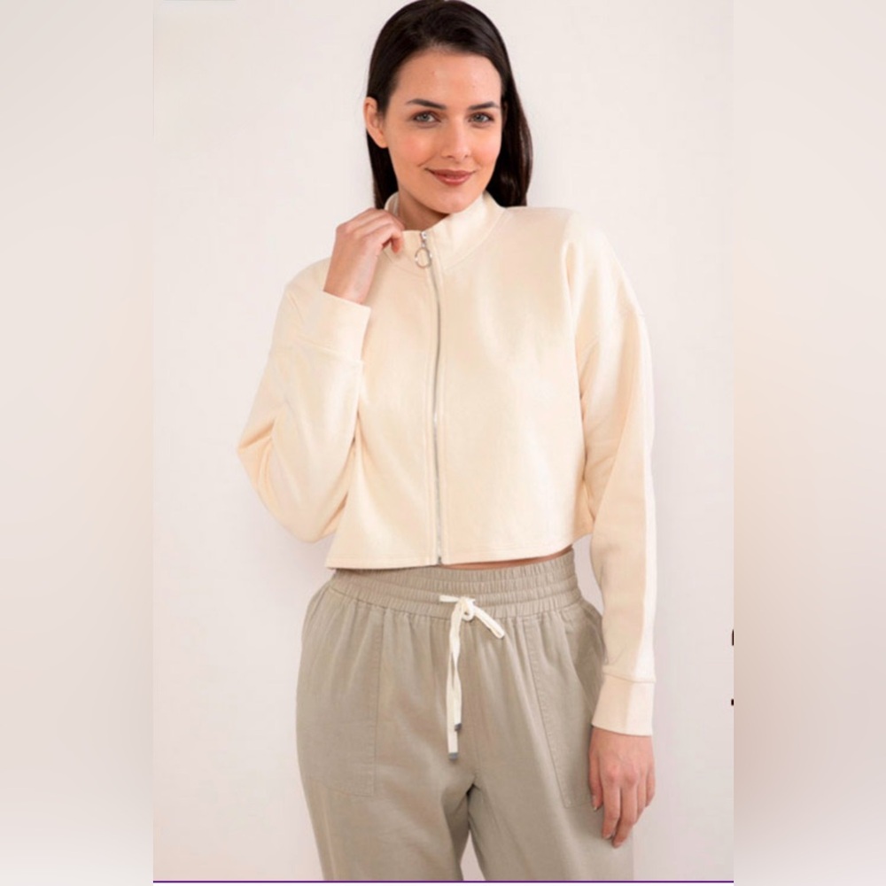 NWT Marquis Women’s Buttery Yellow Cropped Zip-Up Sweater, Size XL, Cotton Blend